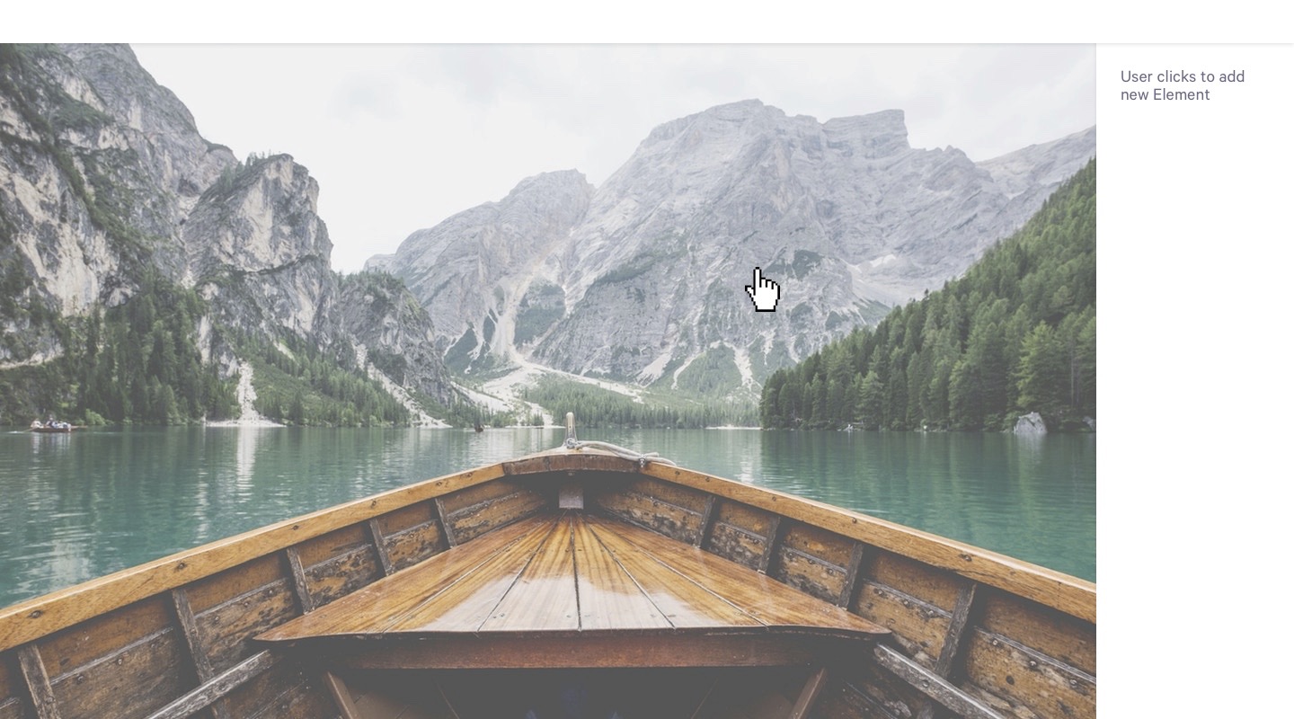 An image of what looks like a video screen capture with a small wooden boat on a mountain lake, with a pointing cursor in the middle.